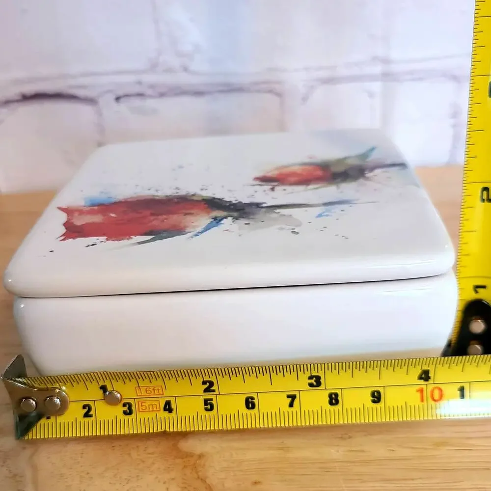 Demdaco Dean Crouser Rosebud Trinket Box Ceramic Lidded Jewelry Box